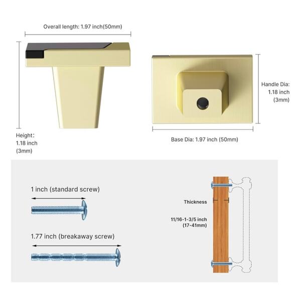 Modern Square Gold and Pewter Cabinet Pulls 20 Count Knobs - Picture 3 of 9